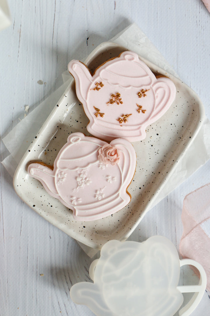 Floral tea pot stamp + cookie cutter
