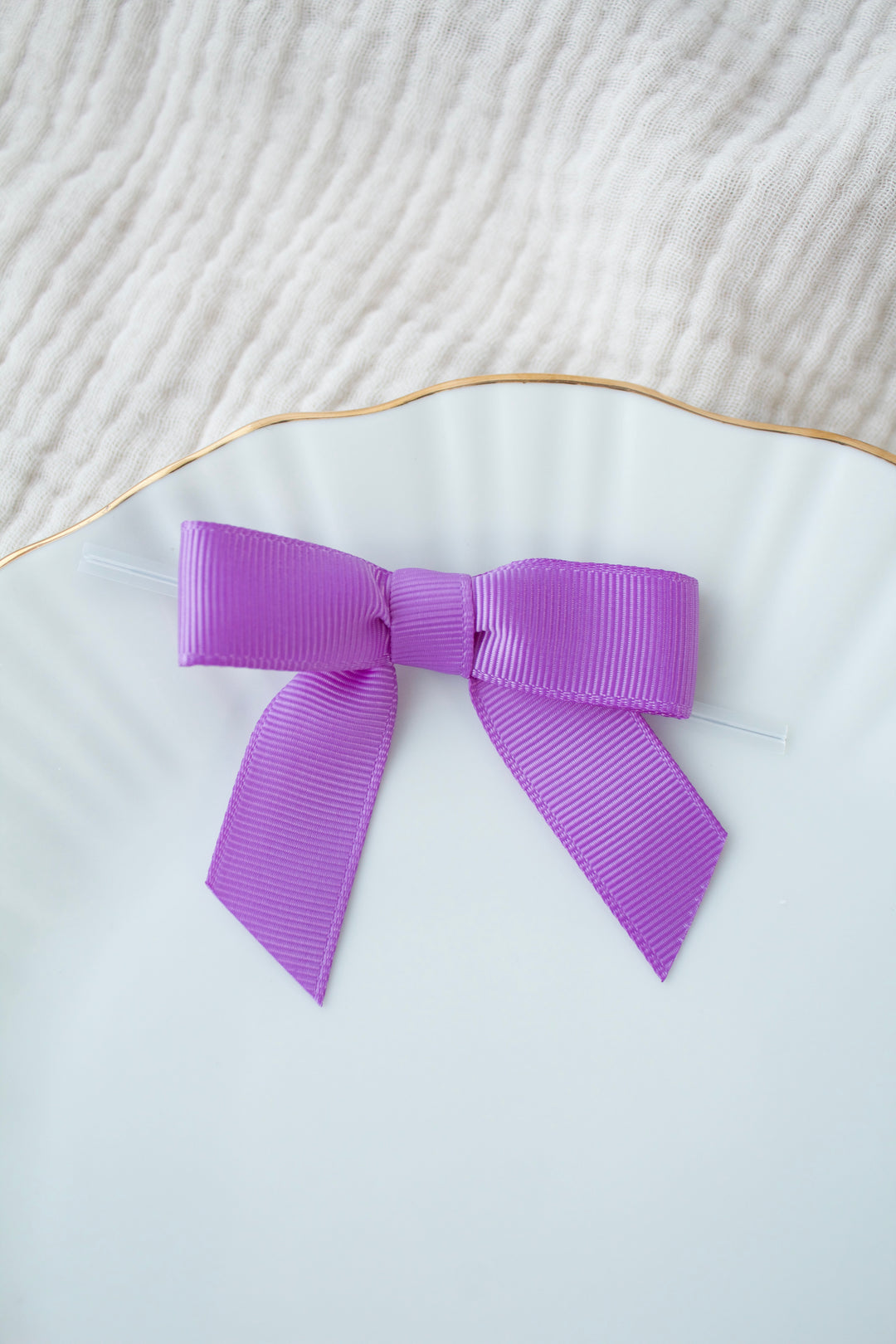 Purple - Grosgrains pre-tied bows (20pcs) with clear twist tie